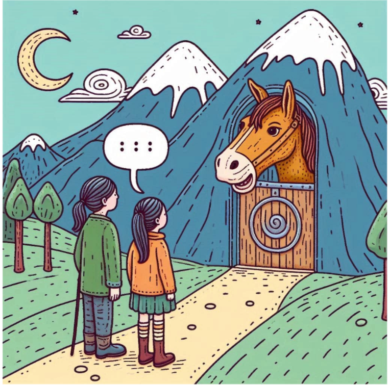 Child with Horse talking to another horse