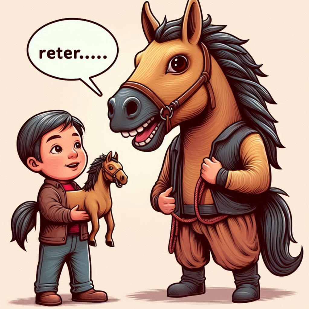 Child with Horse talking to another horse